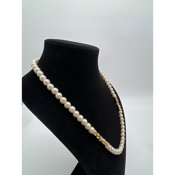 Vintage-Inspired Faux Pearl Necklace With Gold-Tone Accents & Rhinestone Detaili - Picture 2 of 6